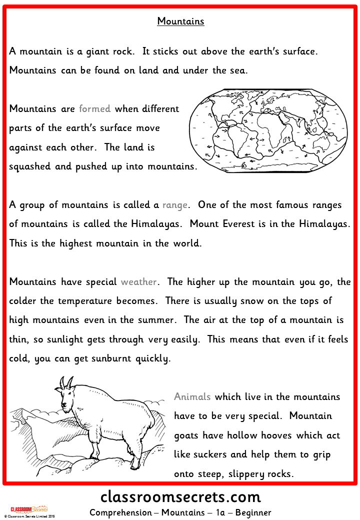 Mountains Comprehension | Classroom Secrets