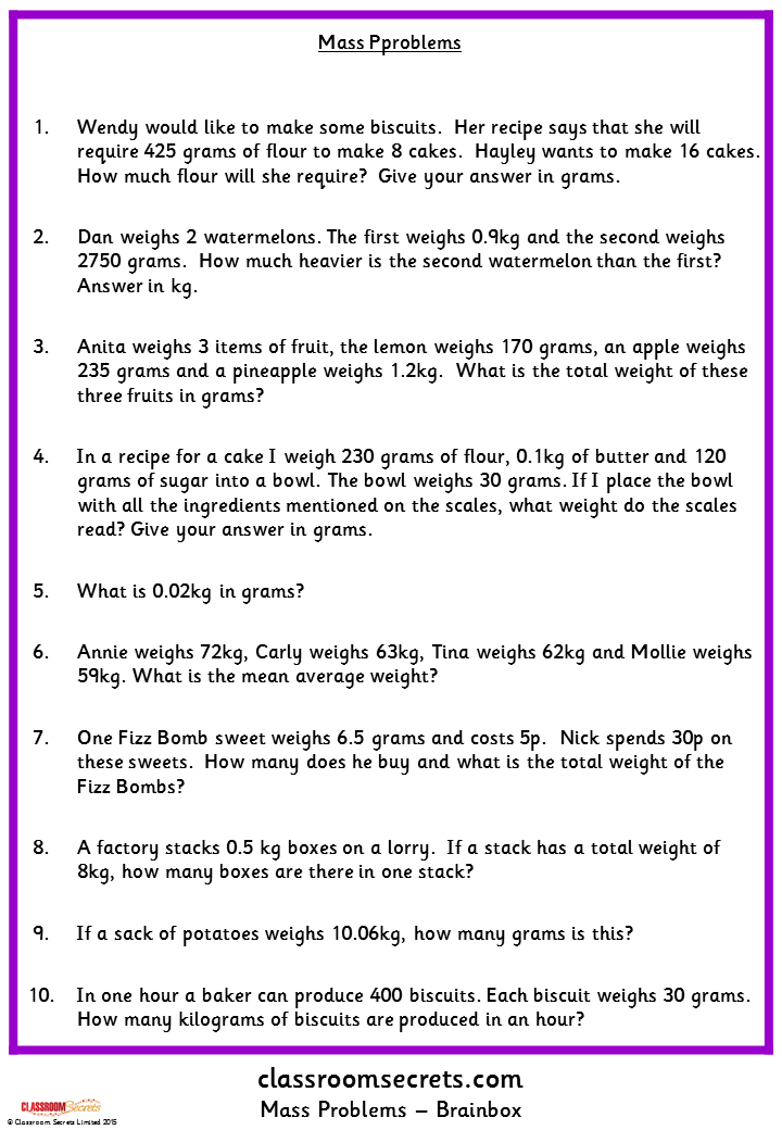 weight problem solving ks2