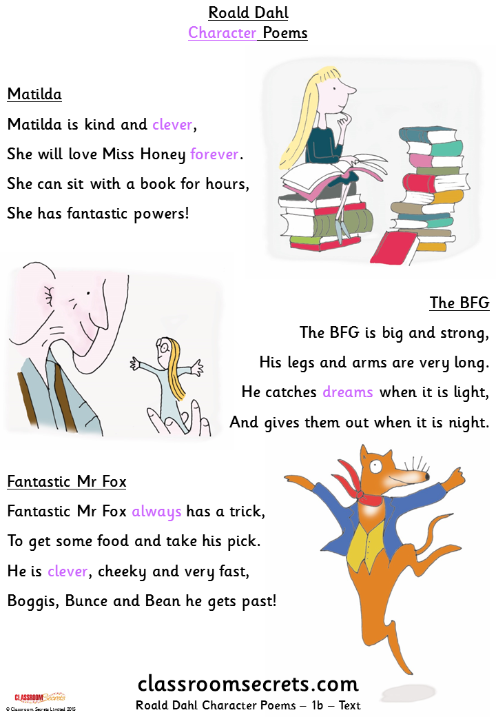 Roald Dahl Character Poems (YRm/Y1d/Y2e) Guided Reading Pack – Classroom  Secrets | Classroom Secrets