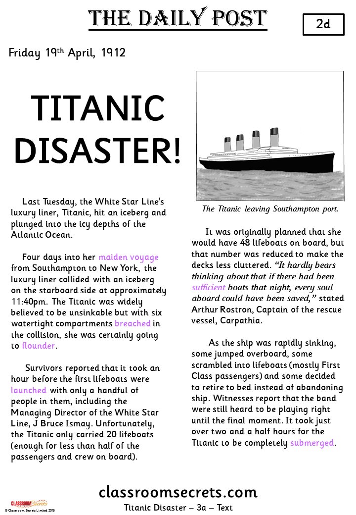 Titanic Disaster (Sapphire) Guided Reading Pack | Classroom Secrets
