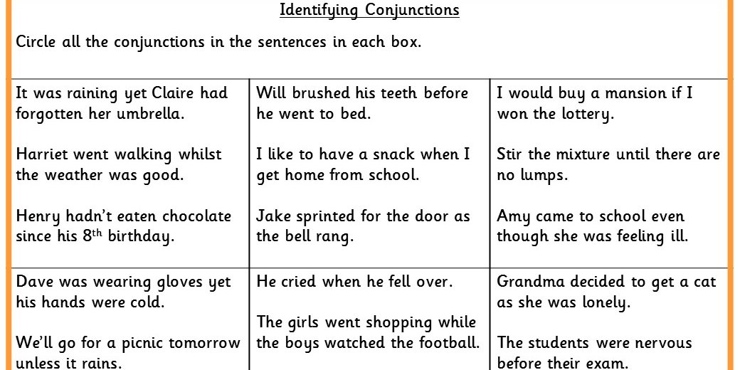 Coordinating and Subordinating Conjunctions KS2 – Model Sentences