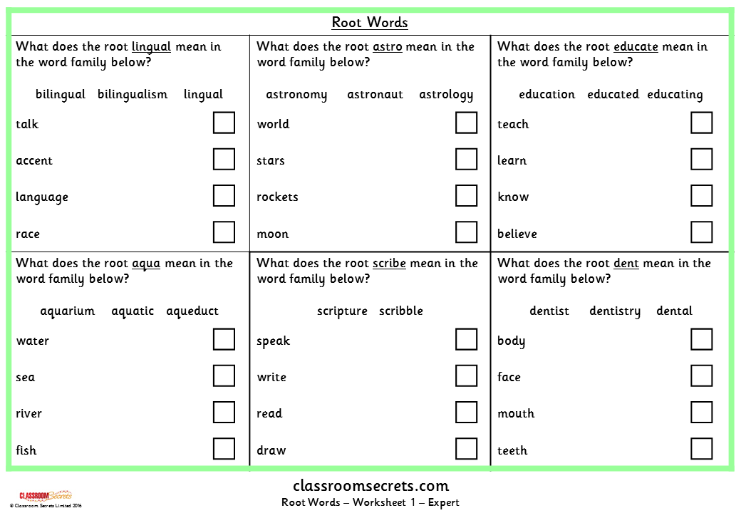 root words ks2 spag test practice classroom secrets