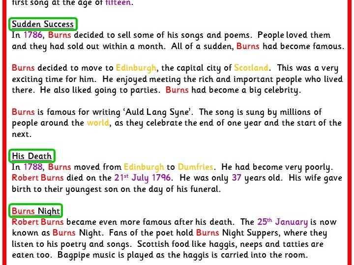 biography model text year 4