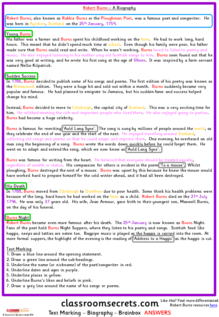 biography model text year 3