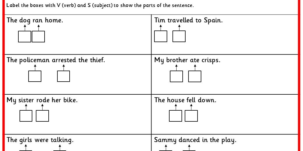 Identify Subject Verb Object Worksheets