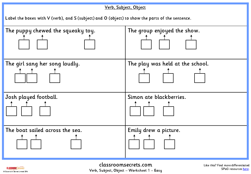 verb subject object ks2 spag test practice classroom