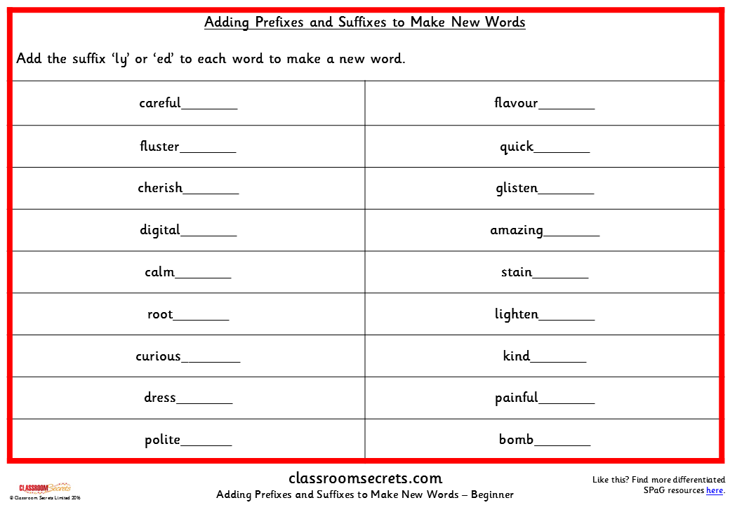 Adding Prefixes and Suffixes to Make New Words KS2 SPAG Test Practice –  Classroom Secrets | Classroom Secrets