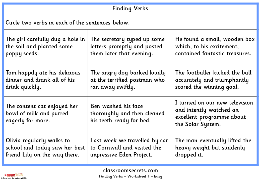 Finding Verbs KS2 SPAG Test Practice | Classroom Secrets