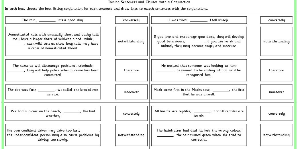 Joining Two Sentences With A Conjunction Worksheet