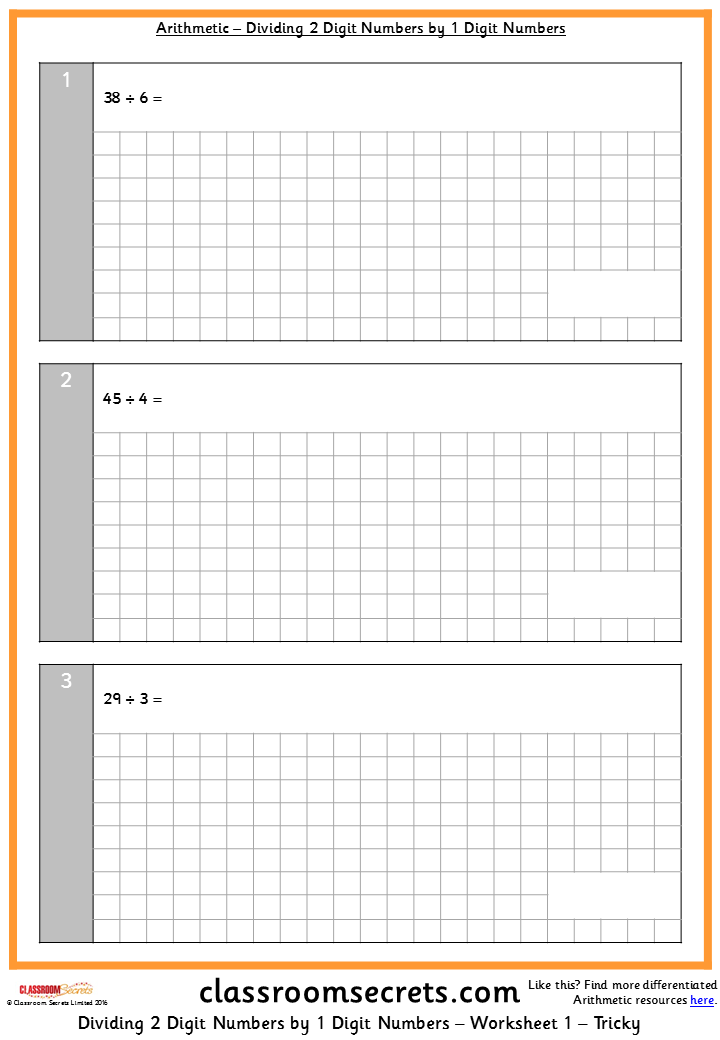 Divide 2 Digit Numbers by 1 Digit Numbers KS2 Arithmetic Practice