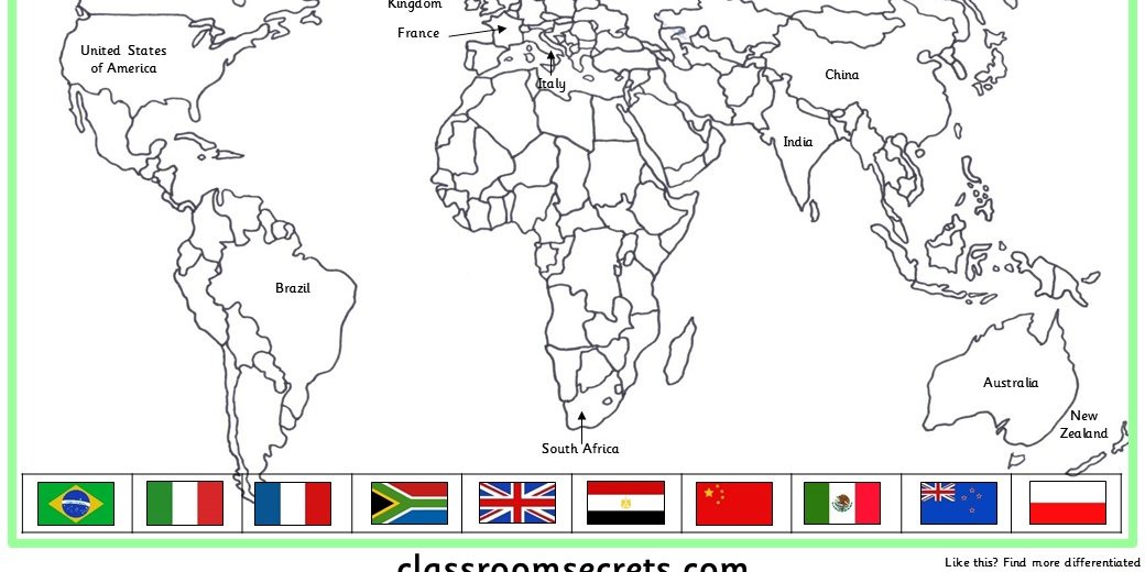 Country Flags On A Blank World Map Quiz - By mittudomain