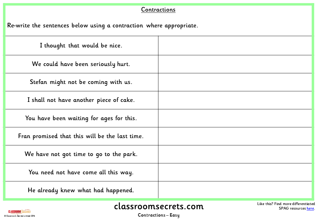 Contractions KS2 SPAG Test Practice | Classroom Secrets