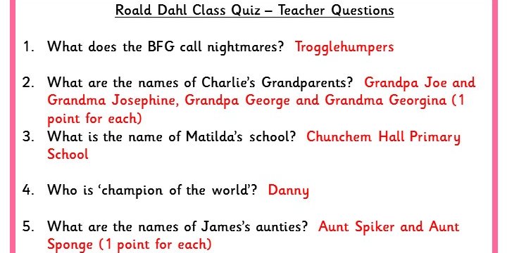 Roald Dahl Class Quiz Classroom Secrets