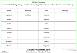 Synonyms and Antonyms (Exercise 2)