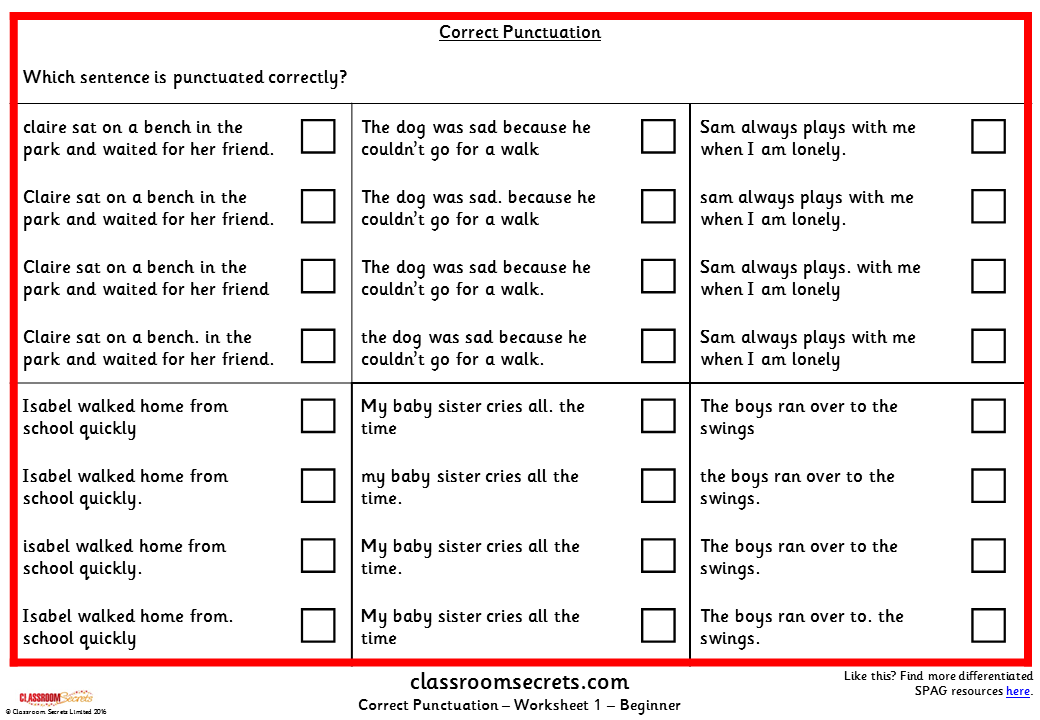 Correct Punctuation KS2 SPAG Test Practice