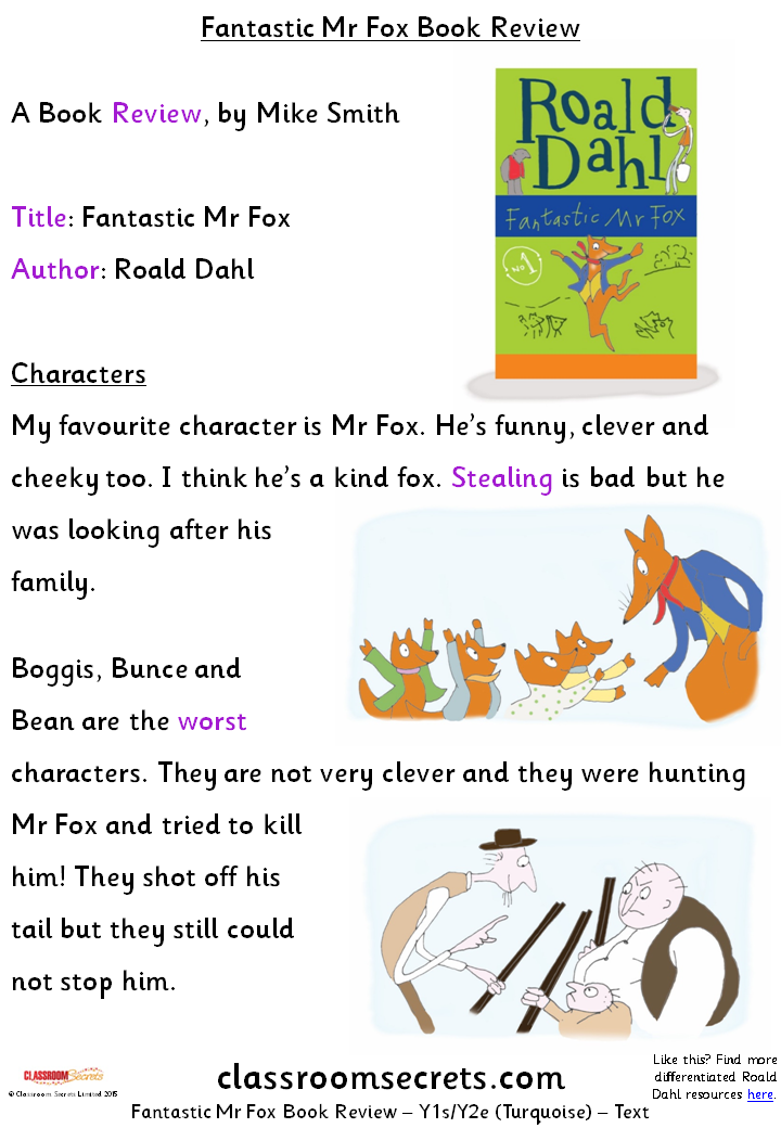 Fantastic Mr Fox Book Review Y1s Y2e Guided Reading Pack