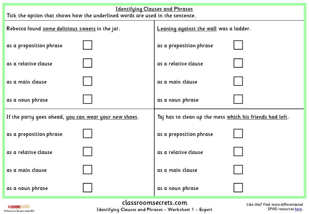 Identifying Parts Of A Sentence Worksheet Ks2