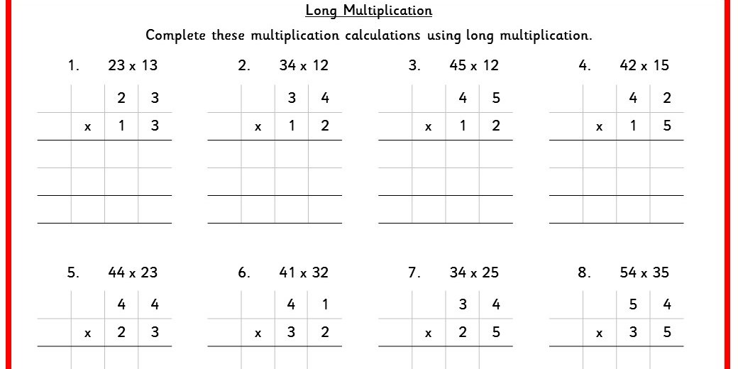 Short And Long Multiplication Worksheets