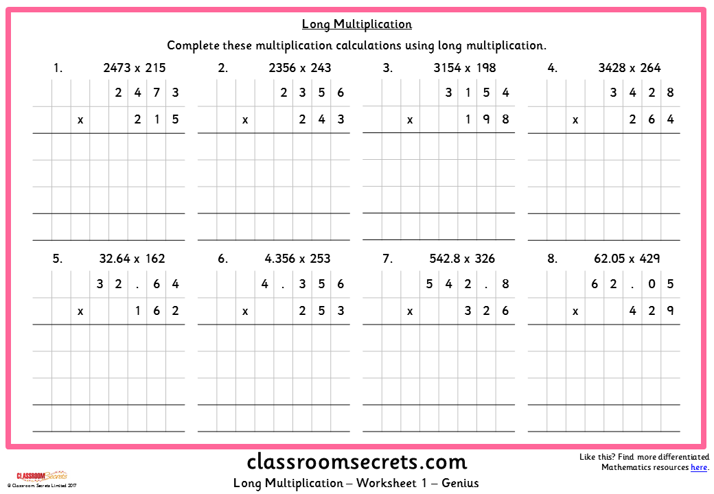 long multiplication worksheets year 5 a worksheet blog
