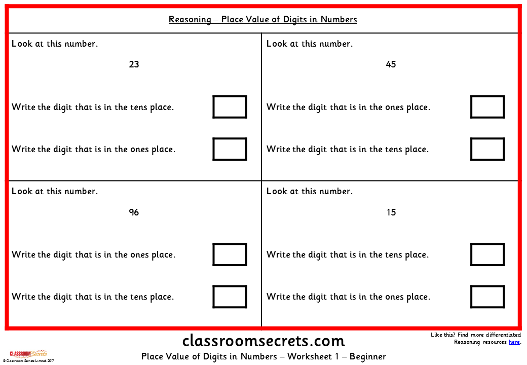 place value of digits in numbers ks2 reasoning test practice