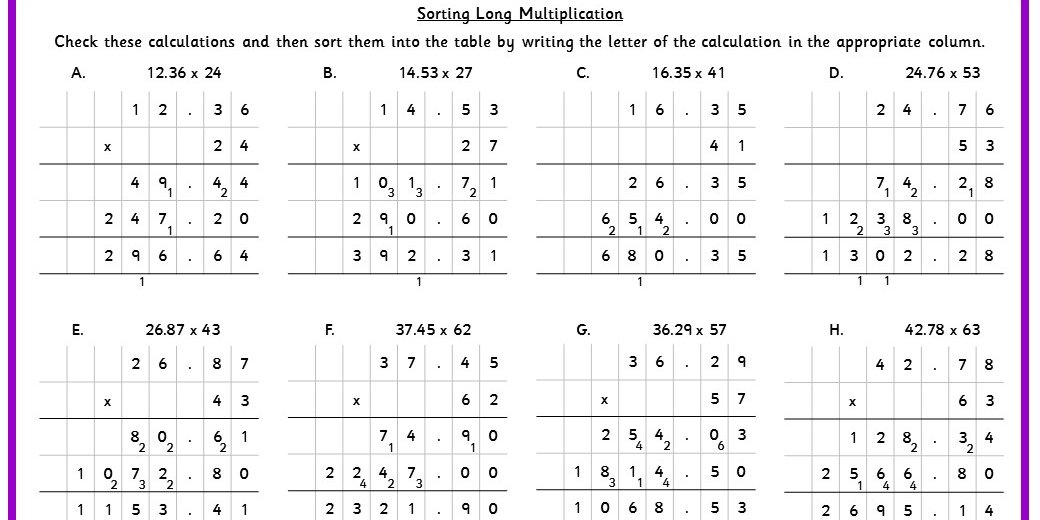 sorting long multiplication classroom secrets