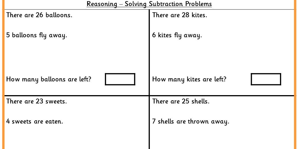 subtraction year 1 problem solving