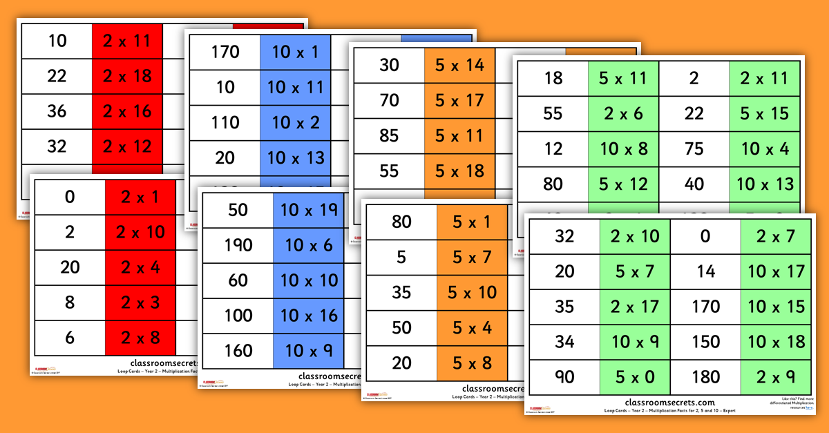 Year 2 Multiplication Facts Game Loop Cards