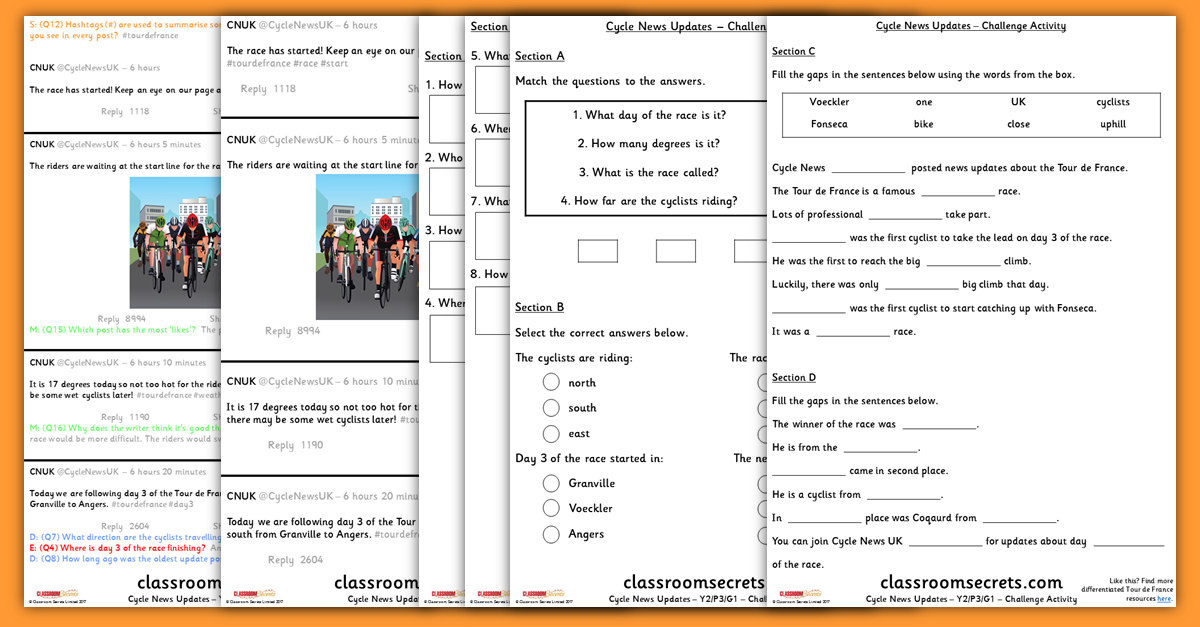 Year 2 Tour de France Comprehension Resources