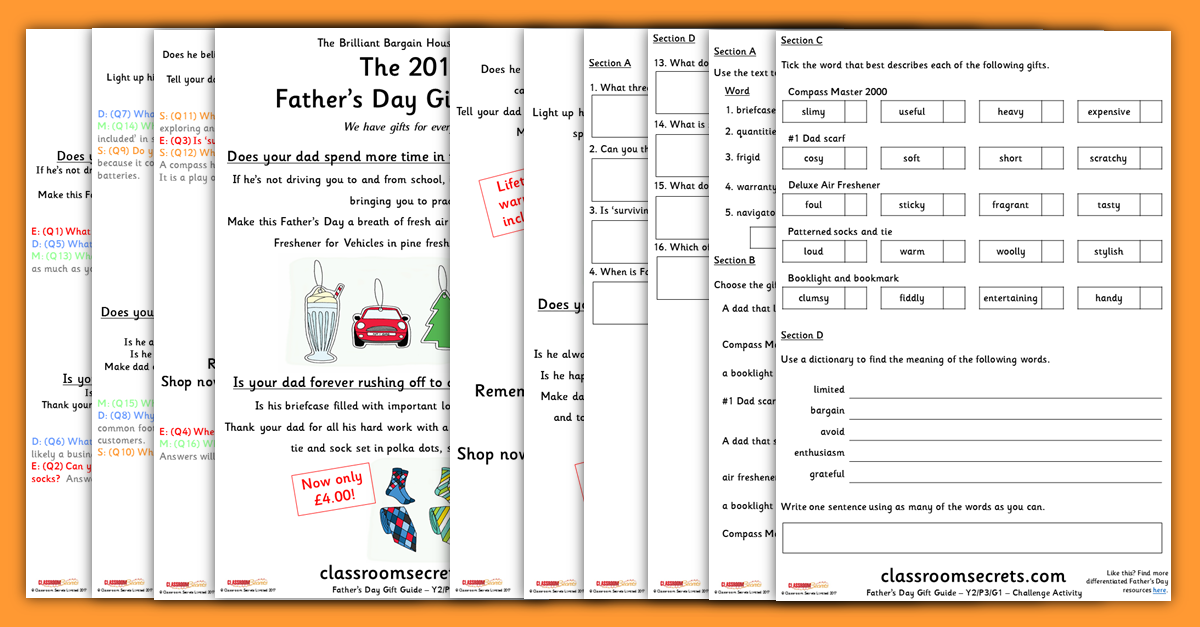 Father's Day Comprehension Resources Year 2