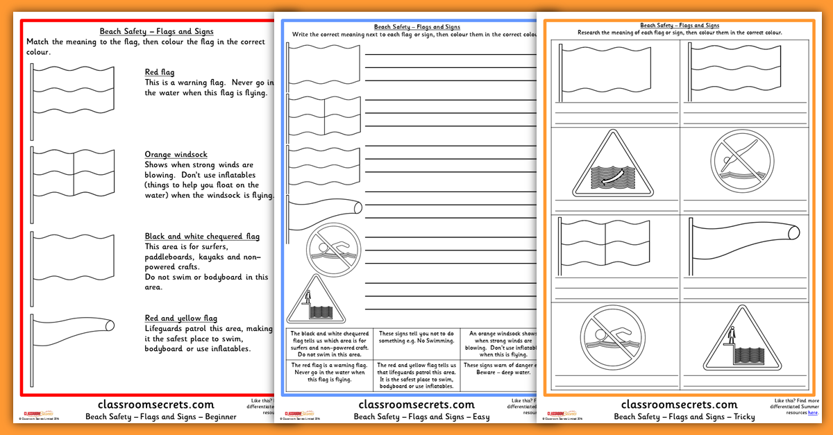 Beach Safety Worksheets