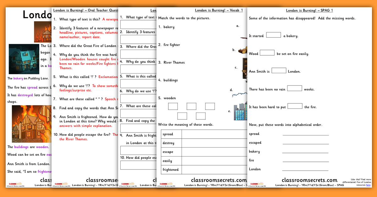 KS1 Great Fire of London Guided Reading Resources