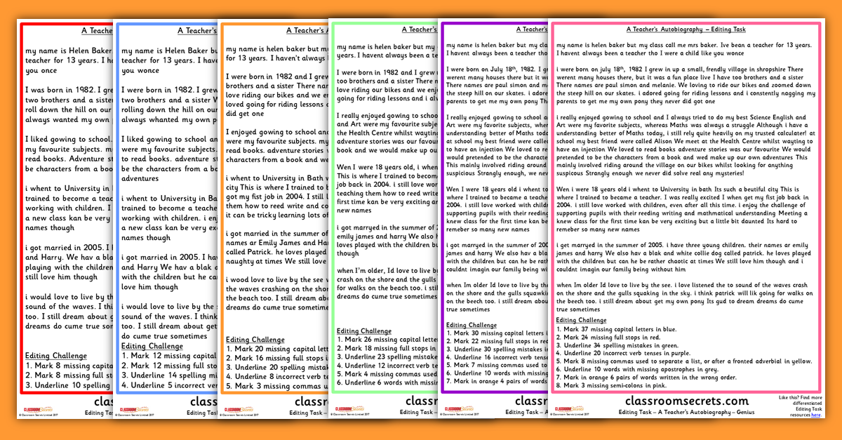 a teacher s autobiography worksheets for proofreading and editing primary teaching resources and worksheets