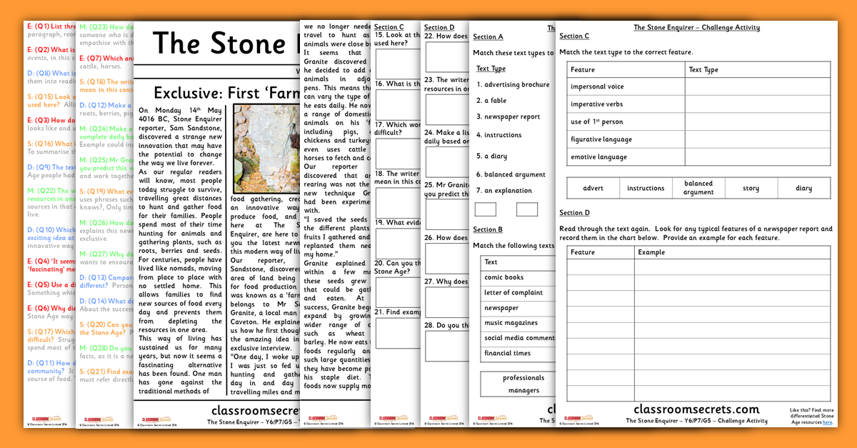 Year 6 Stone Age Comprehension Resources