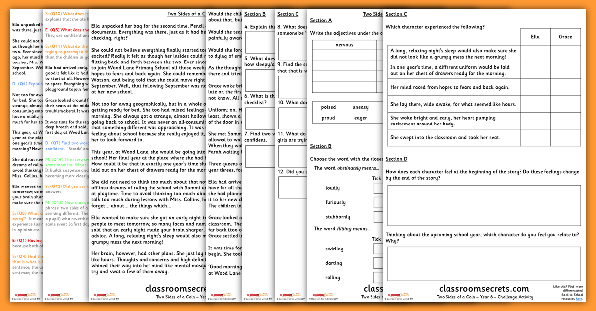 Year 6 Back to School Comprehension Resources