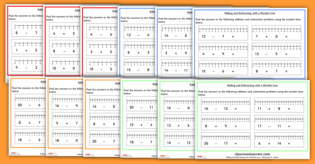 year 1 number line worksheets for addition and subtraction to 20