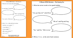 5 Minute SPAG Revision Year 1 Worksheets