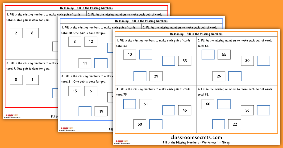 KS1 Reasoning Fill in the Missing Numbers Resources