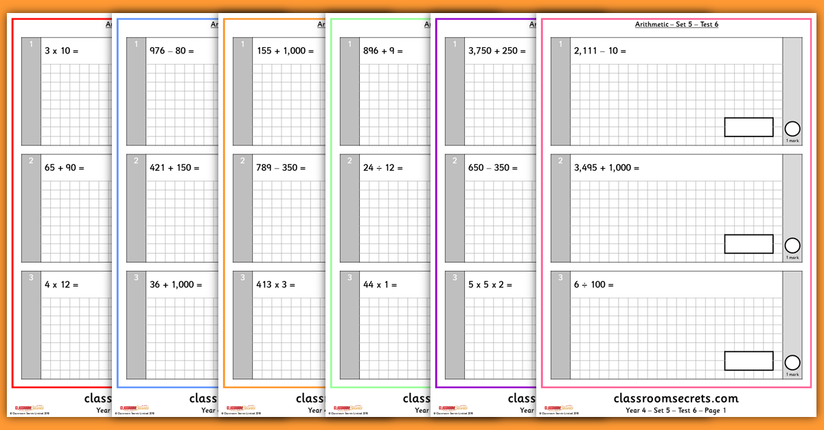 Arithmetic Tests for Year 4 Resources