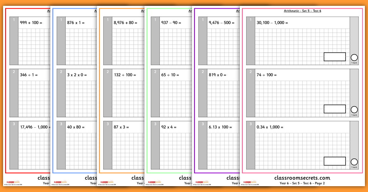 Arithmetic Tests for Year 6 Resources