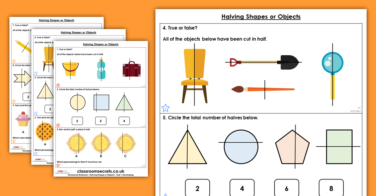 Free Halving Shapes or Objects Homework Extension Homework