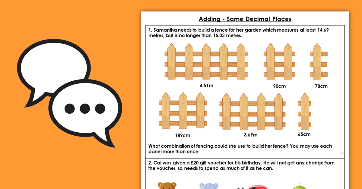 Year 5 Adding – Same Decimal Places Resources