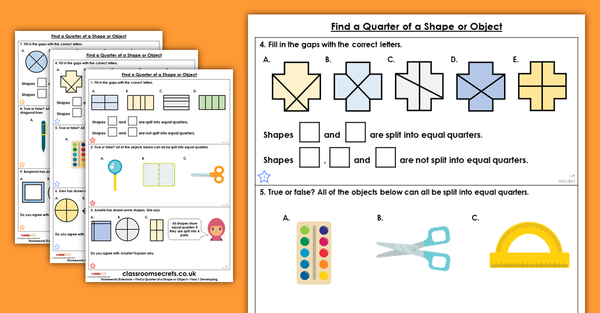 Find a Quarter of a Shape or Object Homework