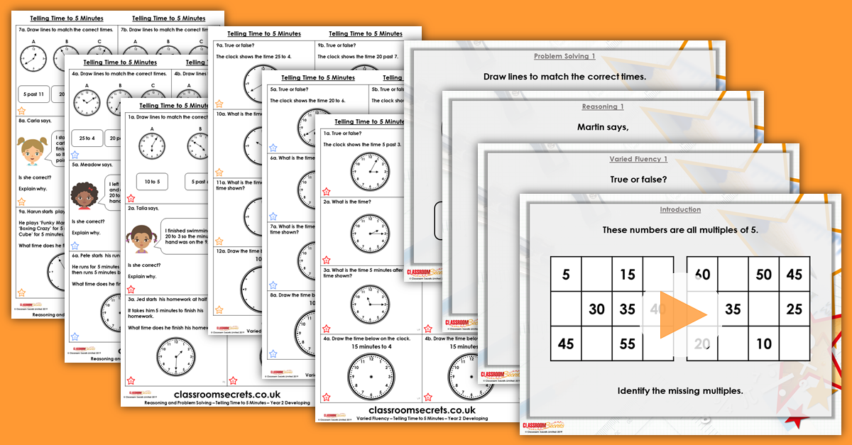 Telling Time to 5 Minutes Year 2 Resources