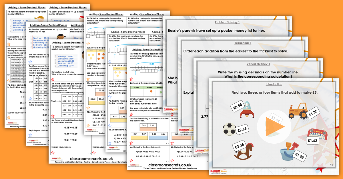 Mixed Age Year 4 and 5 Money, Decimals and Percentages Step 5 Resources
