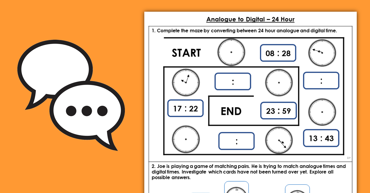 Year 4 Analogue to Digital - 24 Hours Discussion Problems Resources