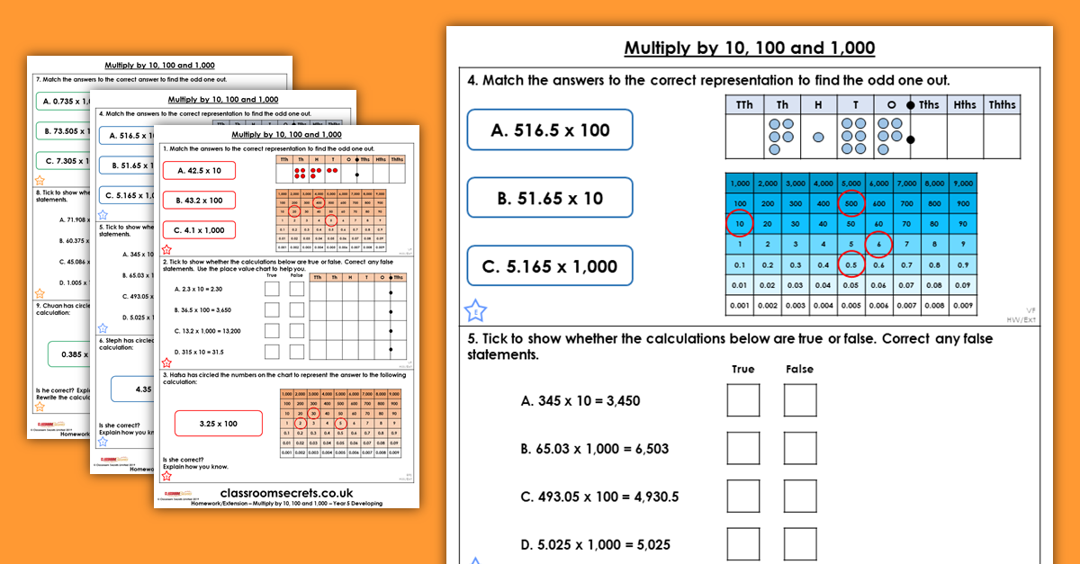 Multiply by 10, 100 and 1,000 Homework