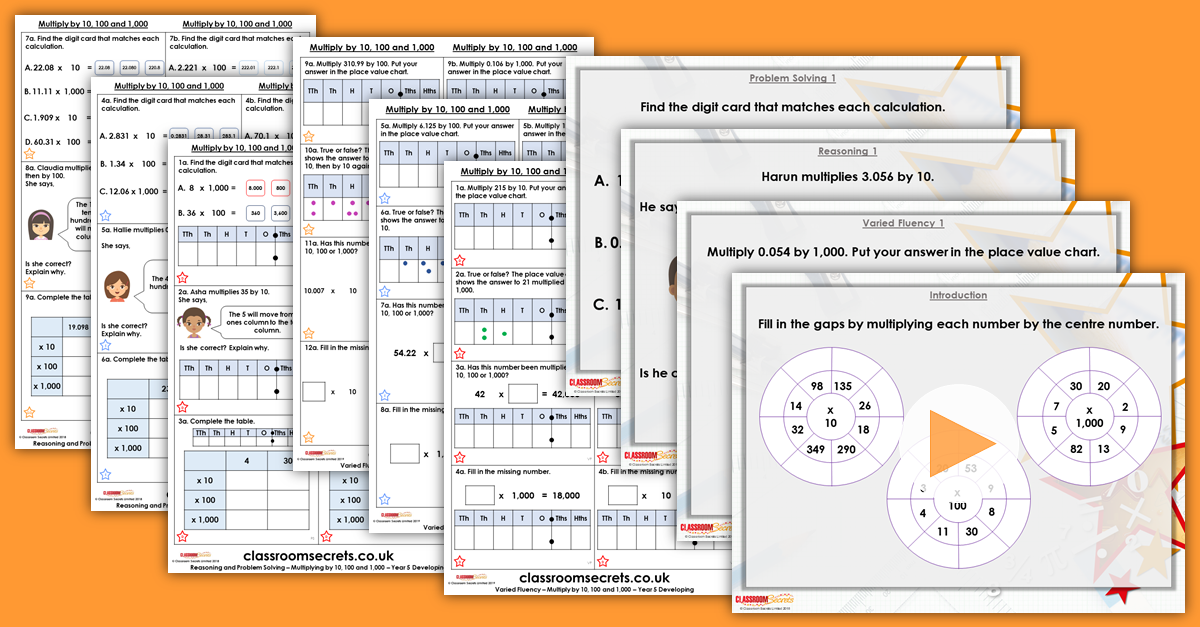 Multiply by 10, 100 and 1,000 Year 5 Decimals Resource Pack