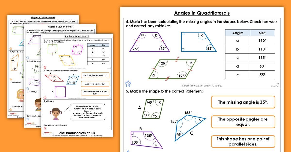 angles in quadrilaterals homework extension year 6 properties of shape classroom secrets
