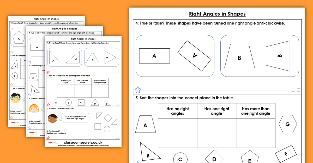 Right Angles in Shapes Homework Extension Year 3 Properties of Shape –  Classroom Secrets