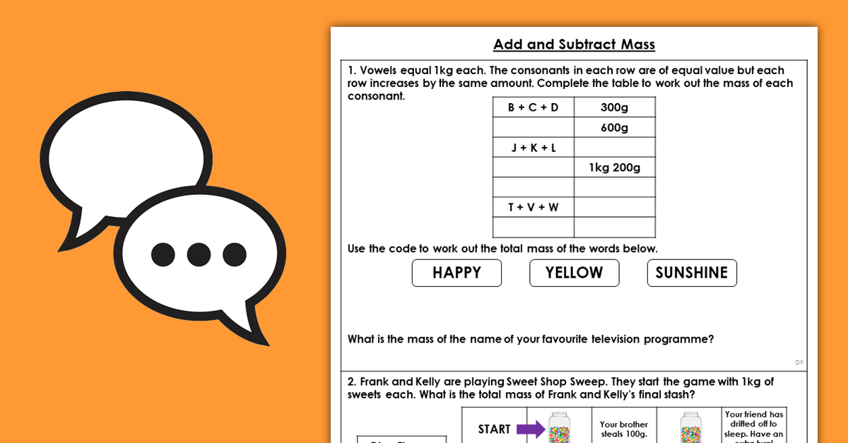 Add and Subtract Mass Year 3 Resources